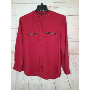 Harve Benard Burgundy Large Women Zipper Front Pocket Long Sleeve Shirt
